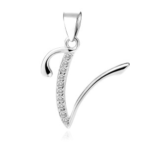 Pandantiv initiala litera V din argint cu pietre DiAmanti LZ0002_V-DIA (Argint 925‰ 0,9 g.)